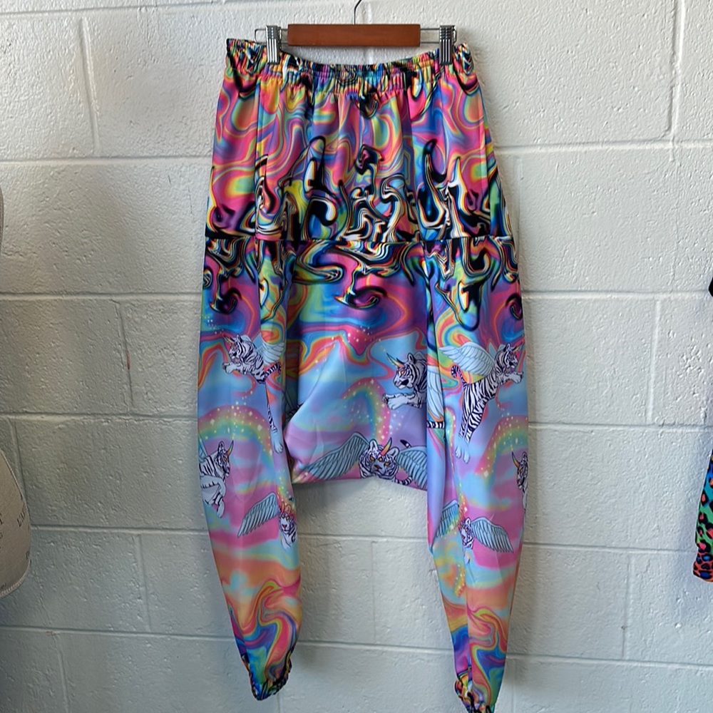 Studio Vicki tigercorn rainbow metallic festival harem pants
